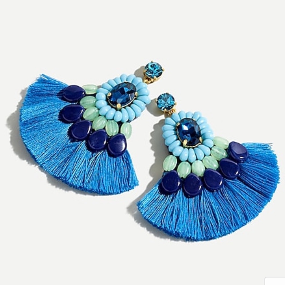 Final**** J Crew resin beaded fringe earrings blue